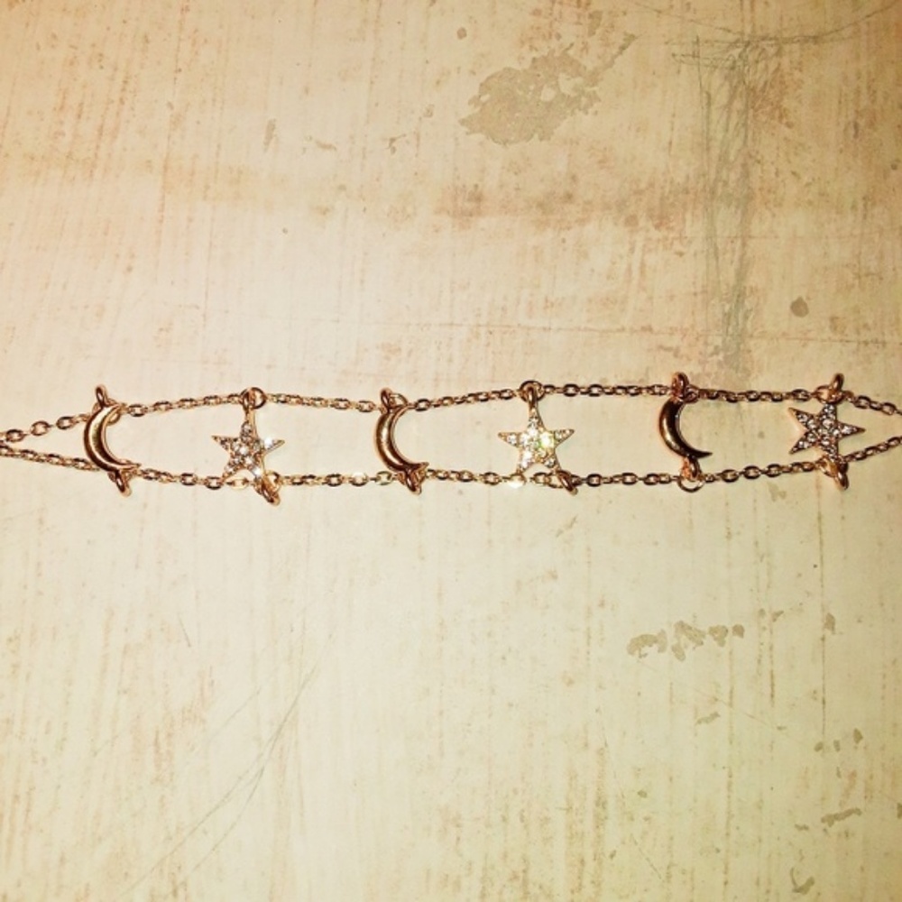 Layered Choker Moon & Stars Crystal Bib Necklace - Picture 2 of 6